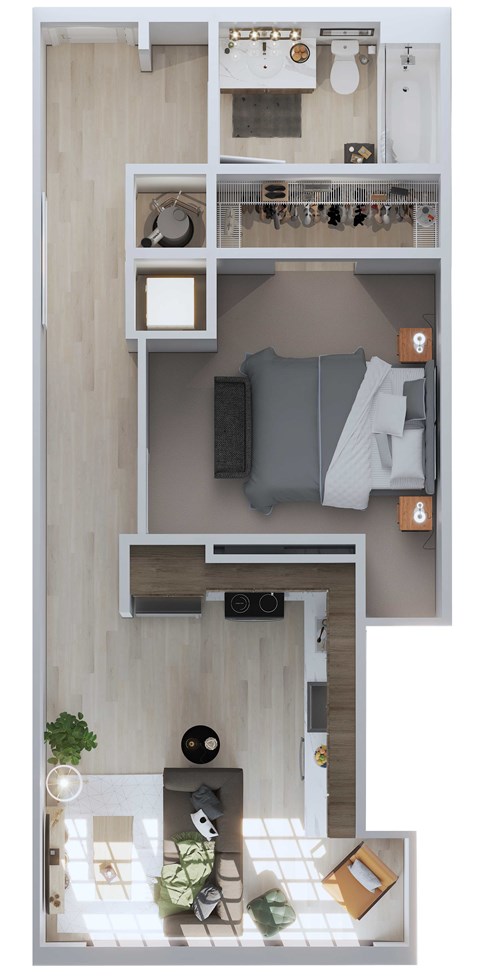 Floor plan for 1 bed, 1 bath, 659 sqft